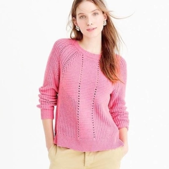 J. Crew Pointelle Knit Cable Pink Sweater - Picture 1 of 10